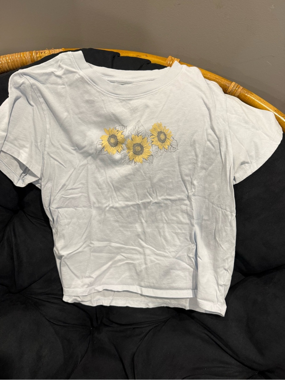 American Eagle Outfitters light blue Cropped Tee with Yellow Sunflowers